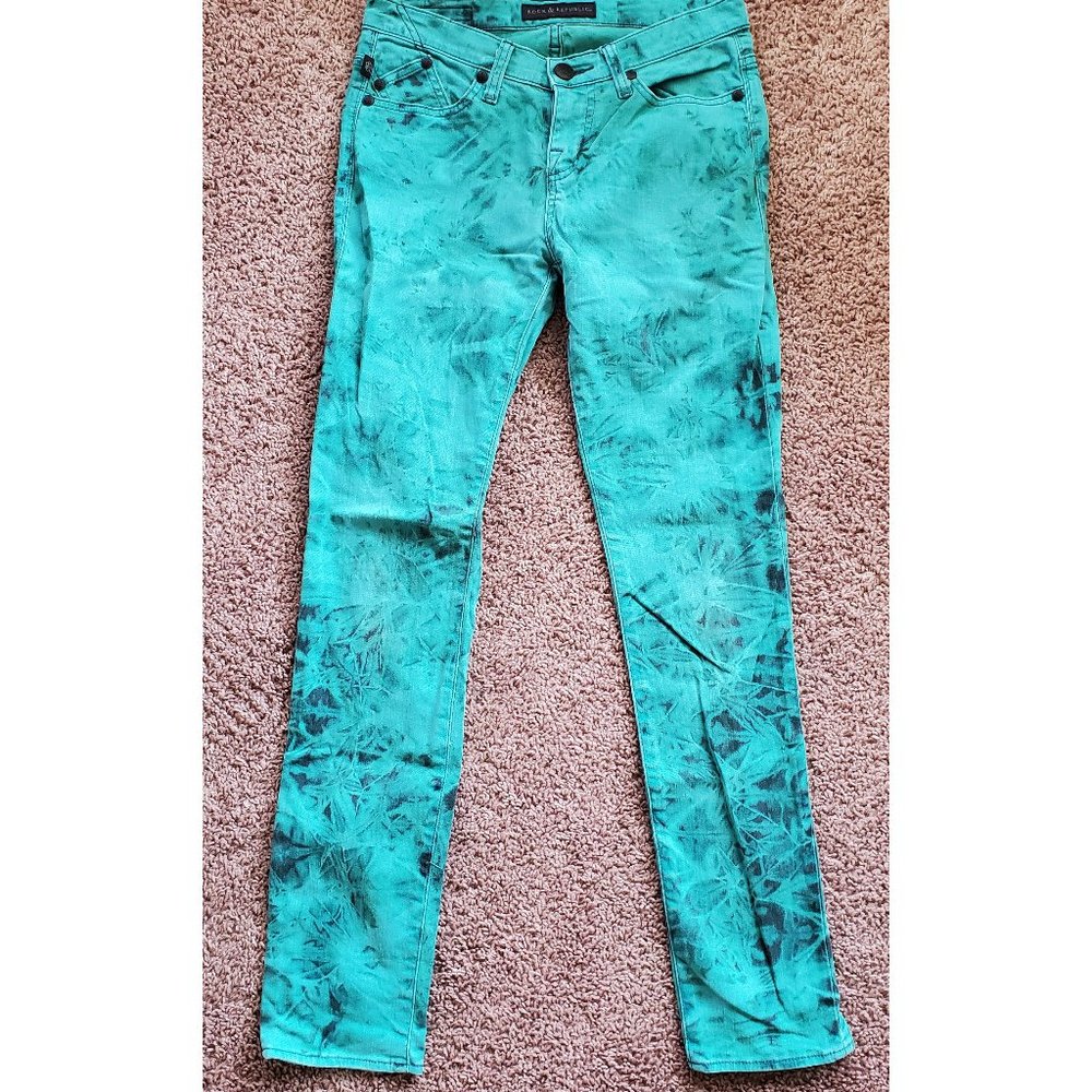 Rock & Republic Teal Tye Dye Straight Leg Jeans